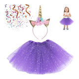 Fantasia Saia Tule Tutu Infantil Carnaval Unicórnio + Tiara 