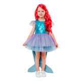 Fantasia Sereia Ariel Princesa Vestido Festa + Calda Luxo