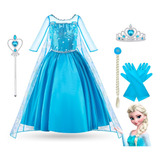 Fantasia Vestido Infantil Elsa Frozen Com Capa E Acessórios