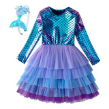 Fantasia Vestido Infantil Sereia Princesa Ariel Tutu Tiara