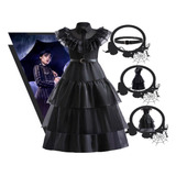 Fantasia Vestido Wandinha Addams Infantil Festa Halloween