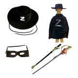 Fantasia Zorro Infantil Kit 1: Capa, Chapéu, Máscara, Espada
