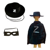 Fantasia Zorro Infantil Kit 2: Capa, Chapéu, Máscara