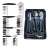 Faqueiro Aço Inox 72 Pçs C/ 3 Porta Talheres Berlim Preto