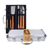 Faqueiro Kit Churrasco Maleta Alumínio Cabo Longo Aço Inox 