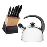 Faqueiro Plenus 6pç + Chaleira Inox 2,1l C/ Apito Tramontina