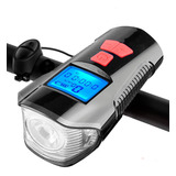 Farol Bike Lanterna Bicicleta Led Usb C/ Buzina Velocímetro