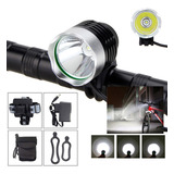 Farol Bike Monster Led Xm-l T6 Forte 5.260.000 Lm C/ Bateria Cor Preto/prata