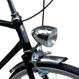 Farol De Bicicleta Retro Cromado C/ 3 Led E Suporte