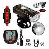 Farol Lanterna E Velocimetro Bicicleta Usb Bike Ultra Led 