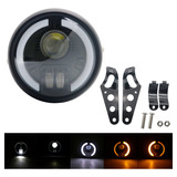 Farol Led Moto Universal 6,5 Com Suporte Cafe Racer Harley