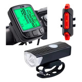Farol Para Bike + Velocímetro Digital Prova D'água Luz Led