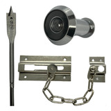 Fecho De Porta Trinco Olho Magico Broca Chata Kit Segurança