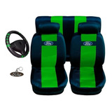 Fiesta Sedan Kit Verde Capa Banco Carro Logo Ford + Volante