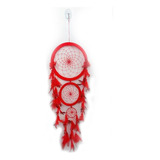 Filtro Dos Sonhos Grande Pena Vermelho Decoração 3 Aros