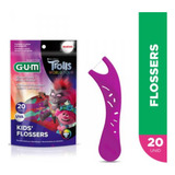 Fio Dental Prático Infantil Gum Trolls Flossers 20 Unidades