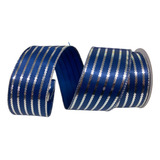 Fita Aramada De Natal Para Laços Azul Com Detalhe Prata 63mm