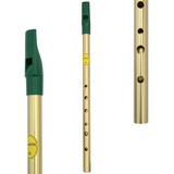 Flauta Irlandesa Celta Feadóg Re D Escovada Com Bocal Verde