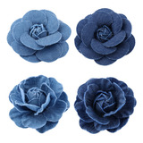 Flor Camélia Tecido Jeans Para Choker Colar E Broche 4 Unid