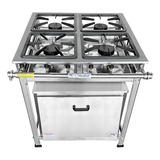 Fogão 4 Bocas Industrial Com Forno Em Inox Alta Pressão Cor Prateado