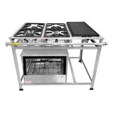 Fogão Industrial 4 Bocas Chapa Alta Pressão Com Forno Inox