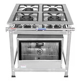 Fogão Industrial 4 Bocas Inox + Forno Porta Vidro Doméstico