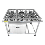 Fogão Industrial 6 Bocas Inox Alta Pressão + Forno 55 Litros