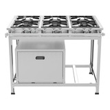Fogão Industrial De Piso 6 Bocas Inox Baixa Pressão C/ Forno