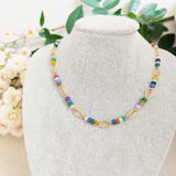 Folheado Ouro Cristal Colorido Colar Choker Verão Gargantilh
