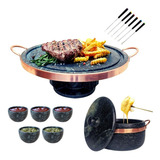 Fondue 27cm + Panela Pedra Sabão 800ml + 5 Tigela 6 Garfinho
