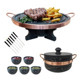 Fondue Pedra Sabão 37cm + Panela 1,5l + 5 Tigelas + 6 Garfos
