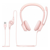 Fone De Ouvido Com Fio Usb H390 Rosa Logitech Luz Nude