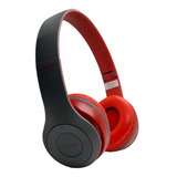 Fone De Ouvido Grande Bluetooth Headset Stereo Sem Fio Hi Fi Cor Vermelho/cinza