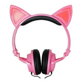 Fone De Ouvido Headphone Orelha De Gato Com Led - Rosa