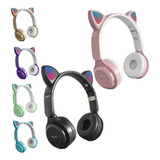 Fone De Ouvido Headset Bluetooth Led Orelha Gato Gatinho Rgb