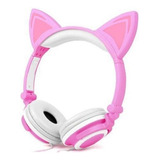 Fone De Ouvido Orelha De Gato C/ Led Hf-c22 Rosa Branco