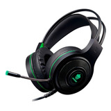 Fone De Ouvido Over-ear Gamer Evolut Têmis Eg301 Preto E Verde Com Luz Led