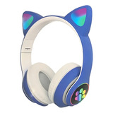 Fone De Ouvido Over-ear Gamer Sem Fio Cat Stn-28 Azul Com Luz Rgb Led