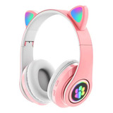 Fone De Ouvido Over-ear Gamer Sem Fio Cat Stn-28 Rosa Com Lu