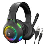 Fone Headset Gamer C/ Luz Led P/ Celular Jogar Free Fire Cor Preto Cor Da Luz Rainbow