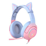 Fones De Ouvido Para Jogos Onikuma K9, Luzes De Microfone, Azul, Rosa, Azul Celeste E Rosa, Cor Clara, Rgb