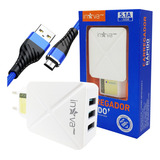 Fonte Carregador Turbo 3 Usb + Cabo Micro Usb V8 Original