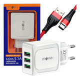 Fonte Carregador Turbo Rápido 3 Usb + Cabo Tipo C Original