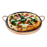 Forma De Pizza De Pedra Sabão Curada 35 Cm Alças De Cobre