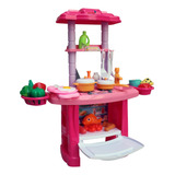 Forninho Fogãozinho Infantil Cozinha 43 Peças Pia Luz -rosa