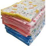 Fralda Estampada Luxo 70x70 Com Crochê Kit Com 15 Pçs
