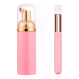 Frasco Pump 50ml Rosa E Pincel Limpeza Higienizacao Cilios