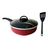 Frigideira Alta Funda 20 Cm Vermelho Antiaderente C/ T Vidro