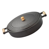 Frigideira Grande Com Tampa Alça Madeira 36 Cm Ferro Fundido