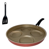 Frigideira Teflon 4 Ovos Antiaderente Com Espátula De Nylon Cor Cereja